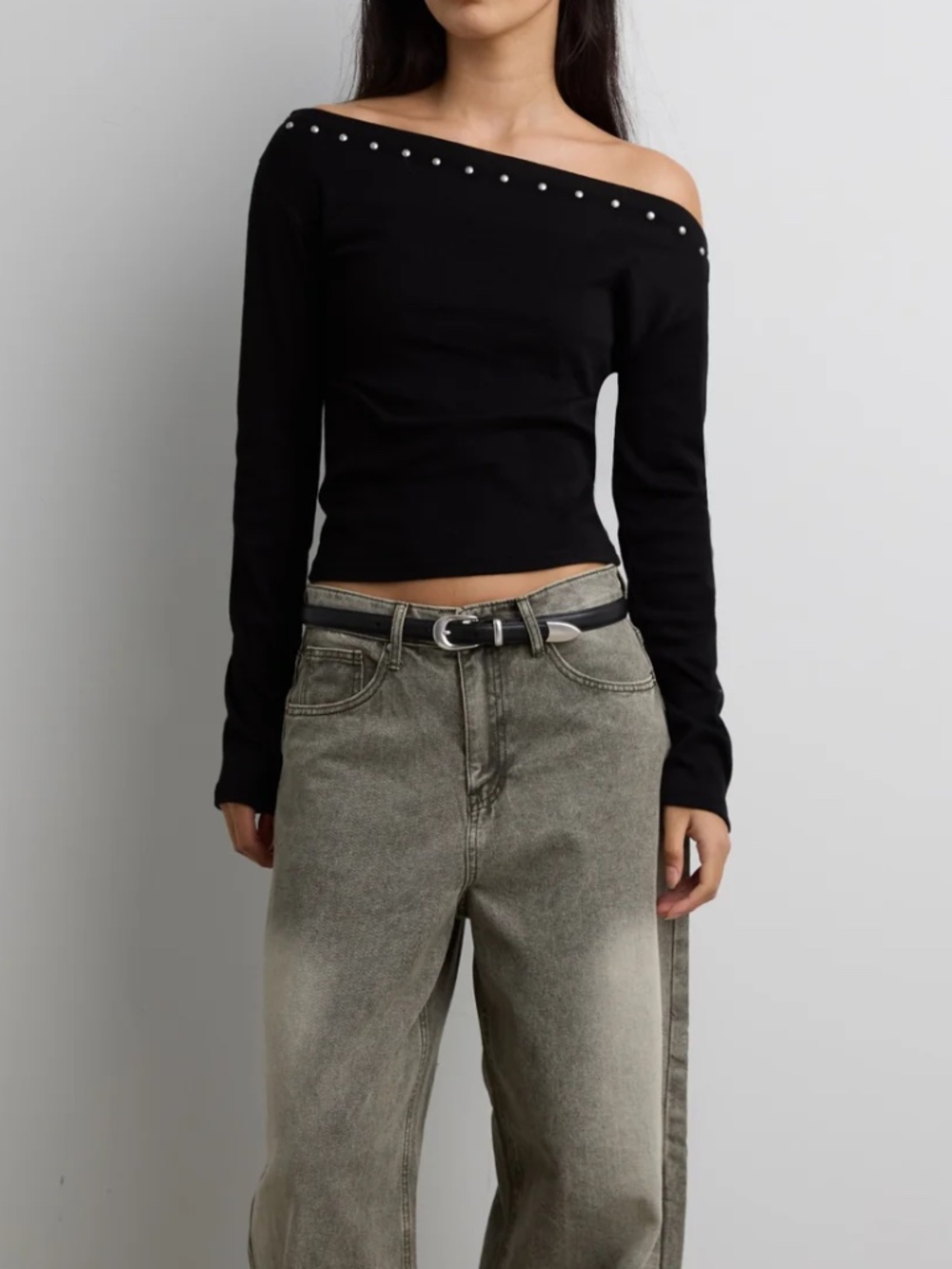 Oak + Fort Stud Detail Off The Shoulder Top